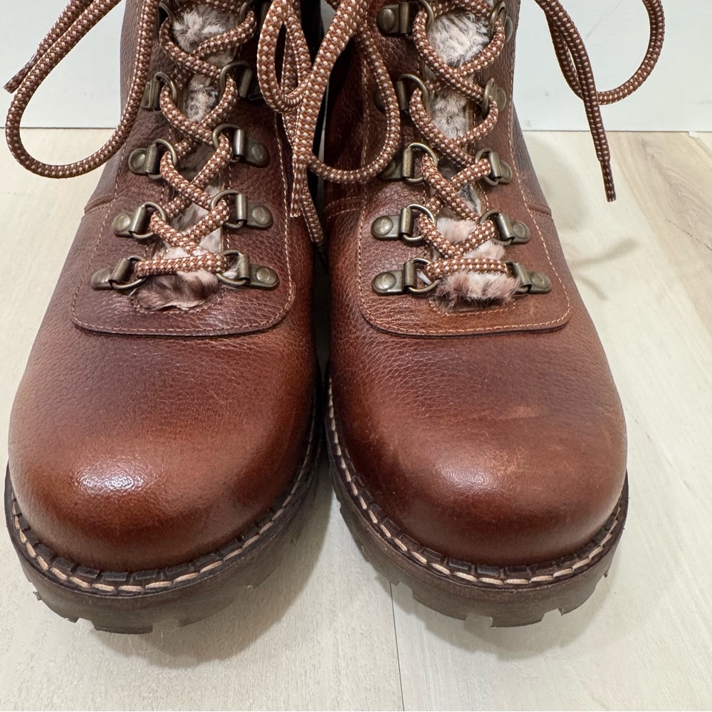 Avellini Leather Brown Lace Up Boots Winter Faux Fur Lined 41 US 10 - Picture 7 of 15